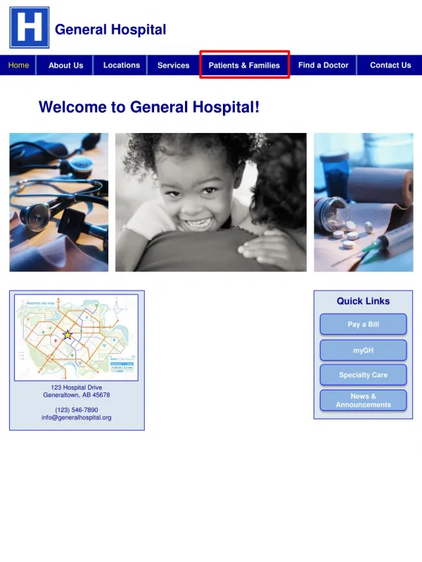 123 Hospital Drive Generaltown , AB 45678 (123) 546-7890 info@generalhospital