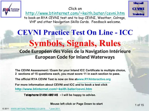 CEVNI Practice Test On Line - ICC Symbols, Signals, Rules Code Europ en des Voies de la Navigation Int rieure European C