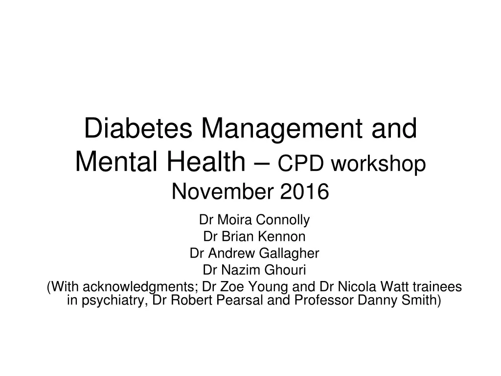 diabetes management and mental health cpd workshop november 2016