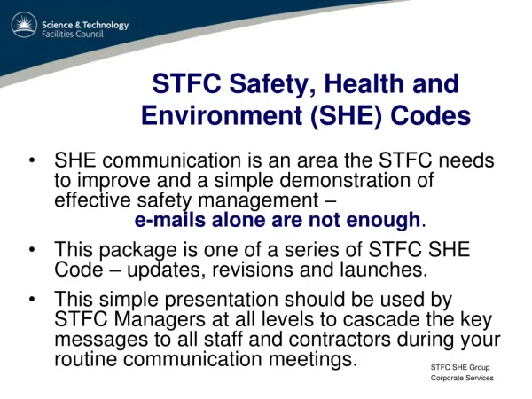 STFC Safety, Health and Environment (SHE) Codes