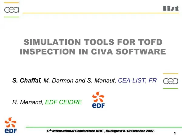 SIMULATION TOOLS FOR TOFD INSPECTION IN CIVA SOFTWARE