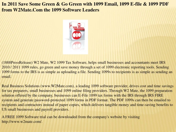 In 2011 Save Some Green & Go Green with 1099 Email