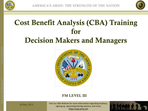 Cost Benefit Analysis (CBA) Training for Decision Makers and Managers