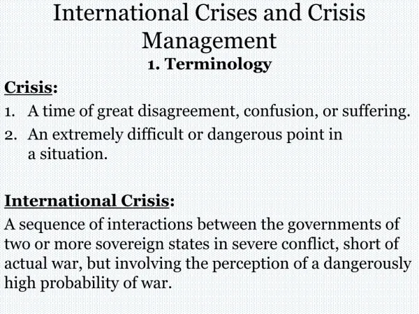 International Crises and Crisis Management