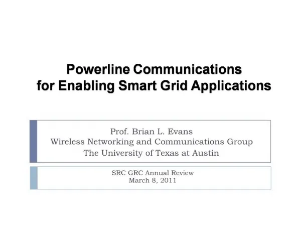 Powerline Communications for Enabling Smart Grid Applications