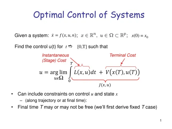Optimal Control of Systems