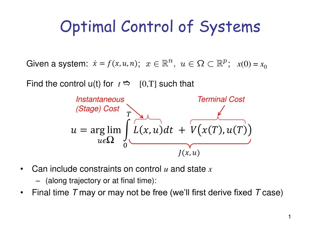 optimal control of systems