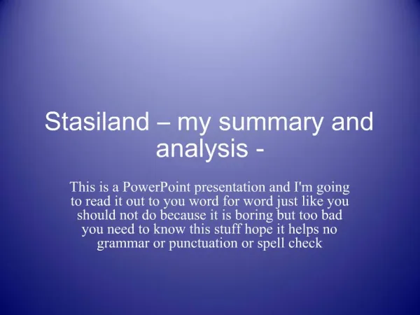 Stasiland my summary and analysis -