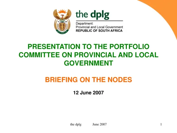 PRESENTATION TO THE PORTFOLIO COMMITTEE ON PROVINCIAL AND LOCAL GOVERNMENT BRIEFING ON THE NODES