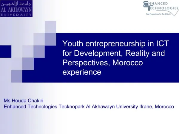 Youth entrepreneurship in ICT for Development, Reality and Perspectives, Morocco experience
