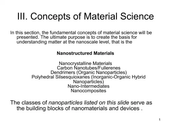 III. Concepts of Material Science