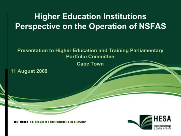 Higher Education Institutions Perspective on the Operation of NSFAS