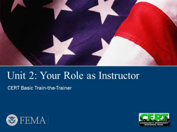 CERT Train-the-Trainer: Your Role as Instructor