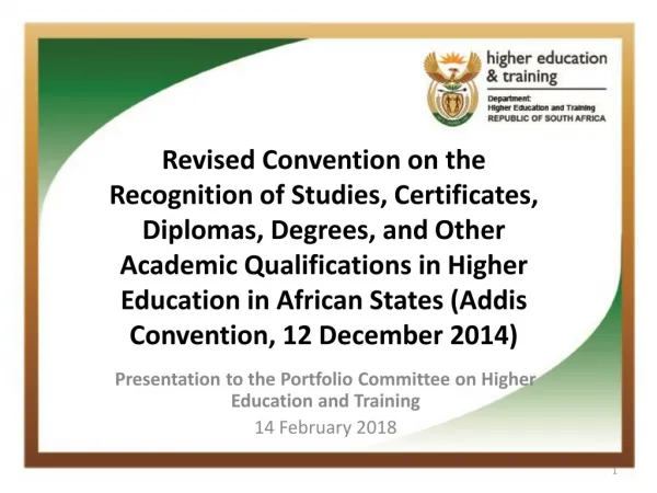 Presentation to the Portfolio Committee on Higher Education and Training 14 February 2018