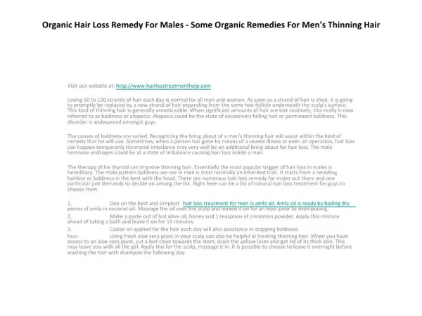 Organic Hair Loss Remedy For Males - Some Organic Remedies F