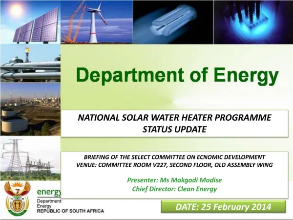 NATIONAL SOLAR WATER HEATER PROGRAMME STATUS UPDATE