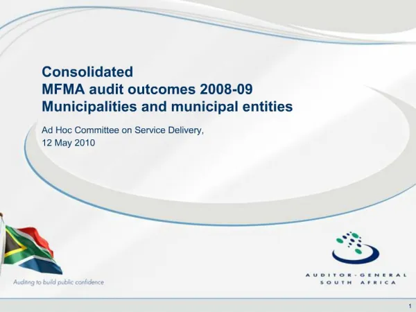 Consolidated MFMA audit outcomes 2008-09 Municipalities and municipal entities