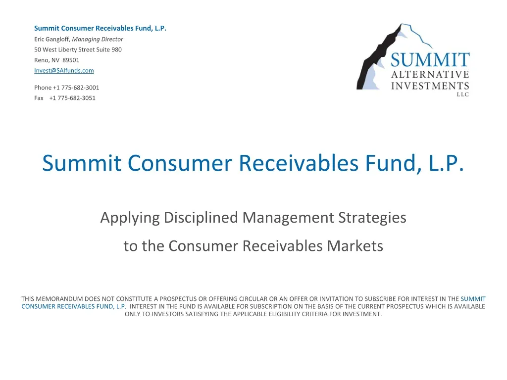 summit consumer receivables fund l p applying