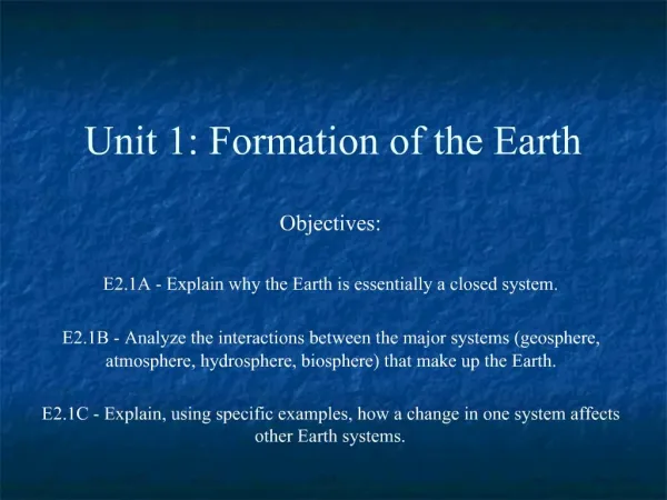 Unit 1: Formation of the Earth