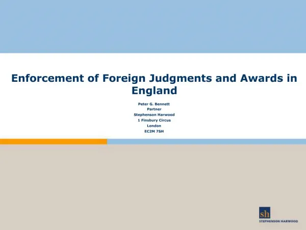Enforcement of Foreign Judgments and Awards in England