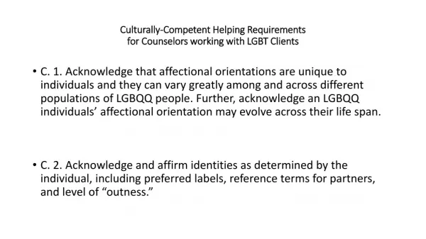 Culturally-Competent Helping Requirements for Counselors working with LGBT Clients