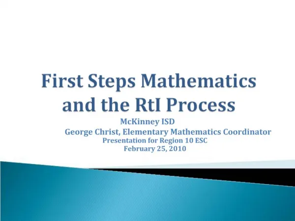 First Steps Mathematics and the RtI Process