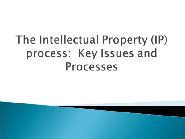 The Intellectual Property IP process: Key Issues and Processes