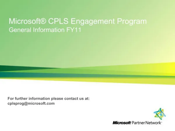 Microsoft CPLS Engagement Program General Information FY11