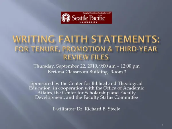 Writing Faith Statements: for tenure, promotion Third-year review files