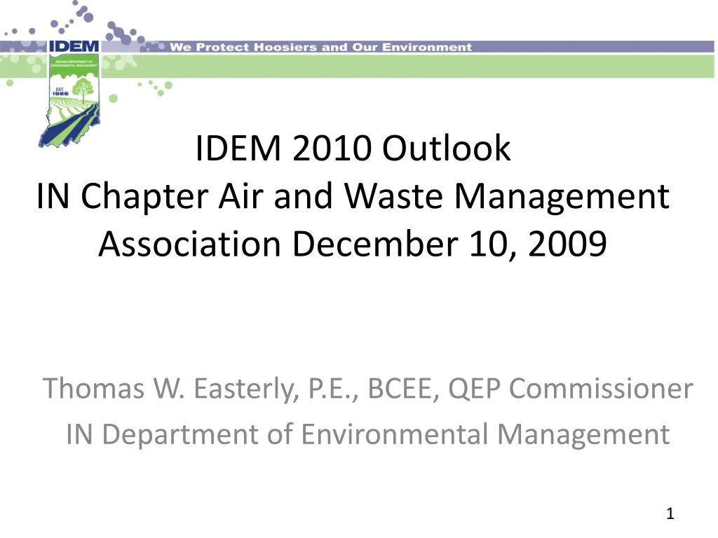 idem 2010 outlook in chapter air and waste management association december 10 2009