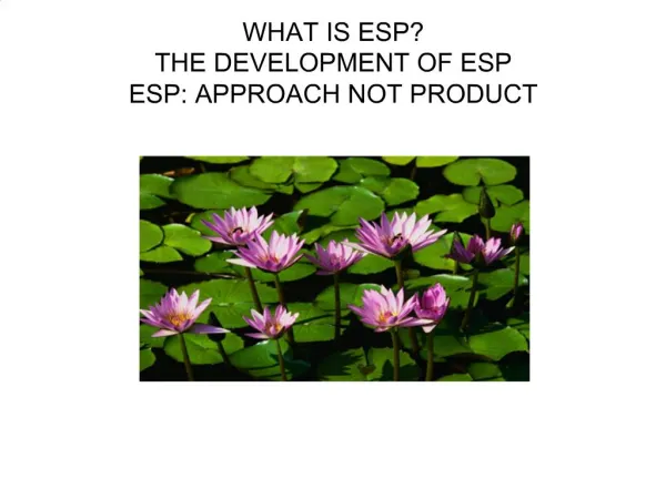 WHAT IS ESP THE DEVELOPMENT OF ESP ESP: APPROACH NOT PRODUCT