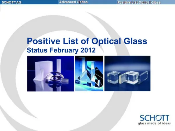 Positive List of Optical Glass Status February 2012