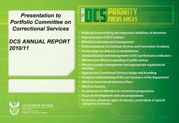 Presentation to Portfolio Committee on Correctional Services DCS ANNUAL REPORT 2010