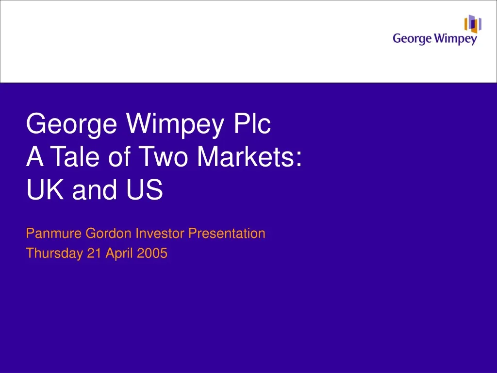 george wimpey plc a tale of two markets uk and us
