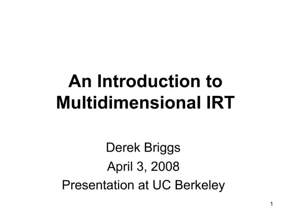 An Introduction to Multidimensional IRT