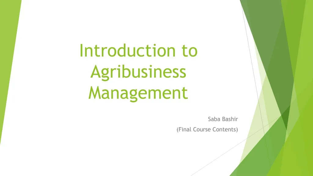introduction to agribusiness management