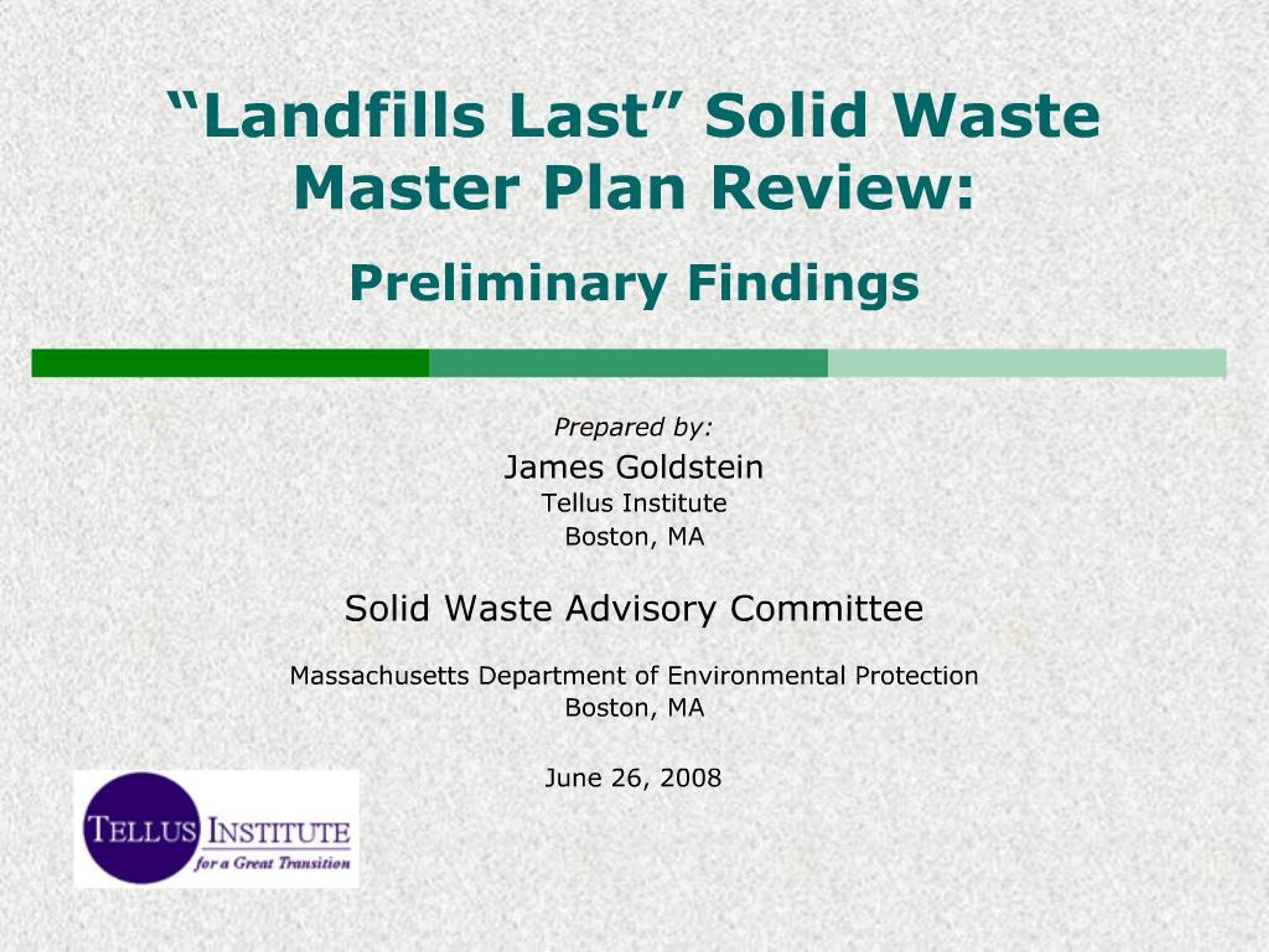 PPT - Landfills Last Solid Waste Master Plan Review: Preliminary ...