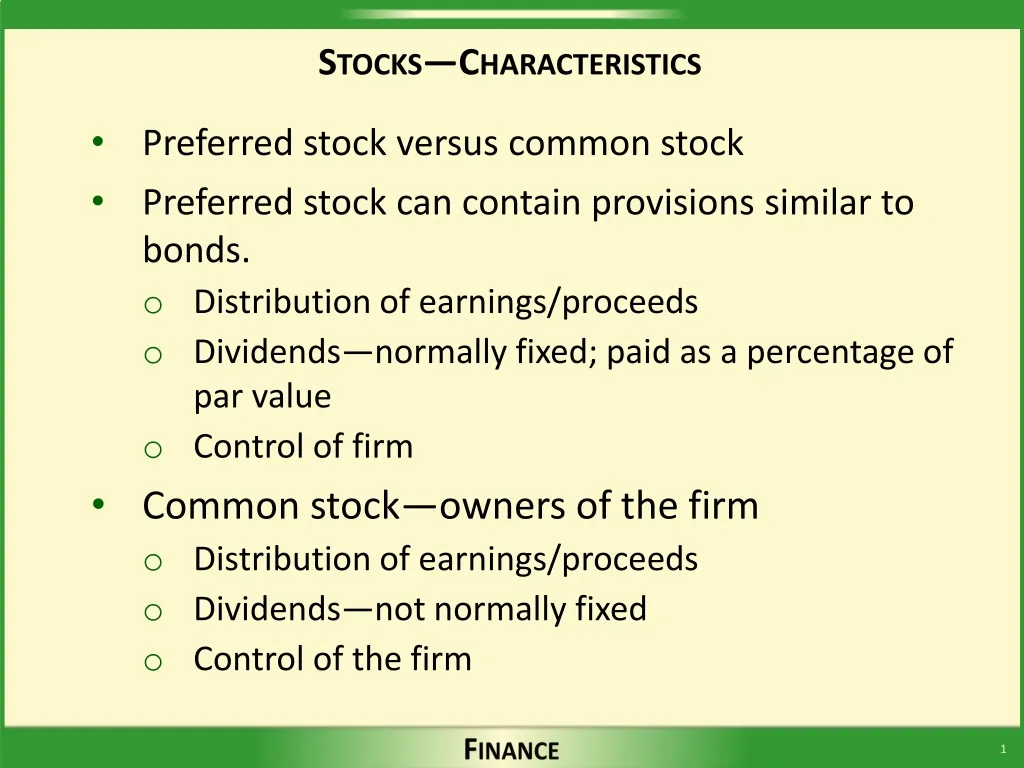 stocks characteristics