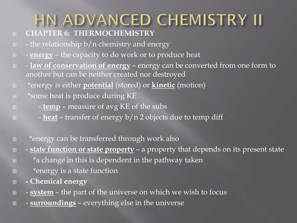 hn advanced chemistry ii