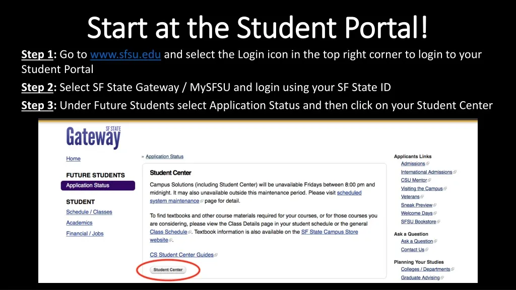 start at the student portal