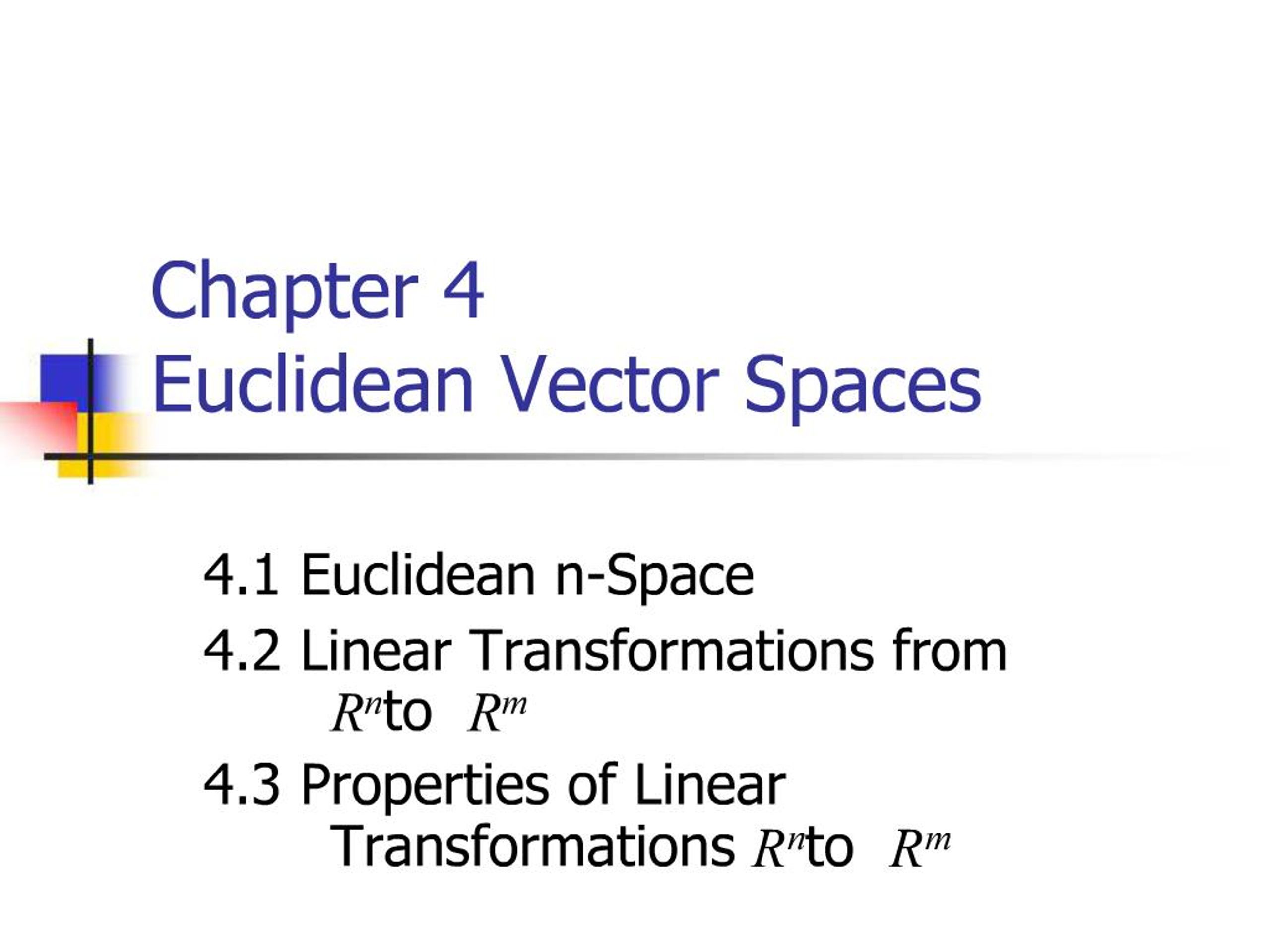 PPT - Chapter 4 Euclidean Vector Spaces PowerPoint Presentation, free ...