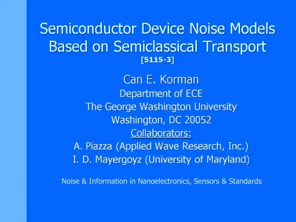 Semiconductor Device Noise Models Based on Semiclassical Transport [5115-3]