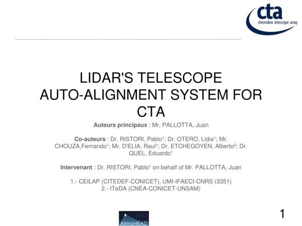 LIDAR'S TELESCOPE AUTO-ALIGNMENT SYSTEM FOR CTA
