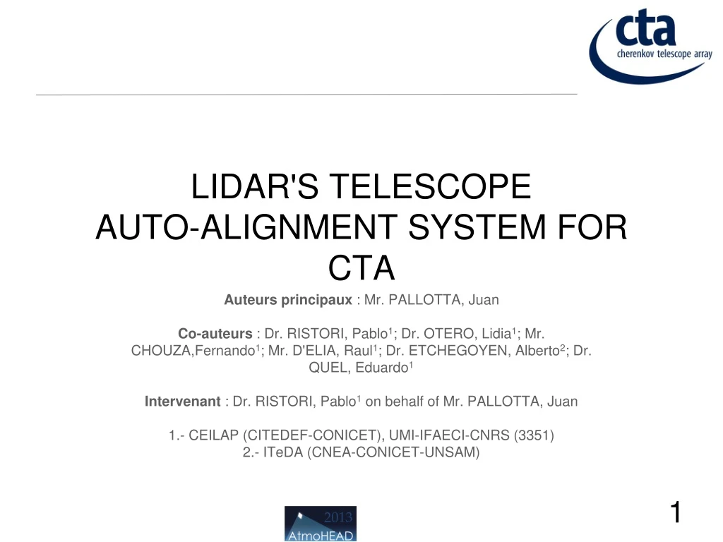 lidar s telescope auto alignment system for cta