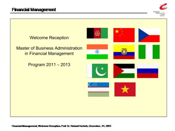Welcome Reception Master of Business Administration in Financial Management Program 2011 2013