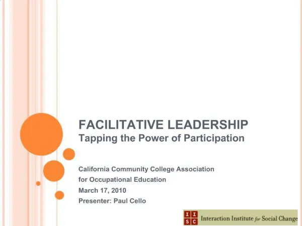 FACILITATIVE LEADERSHIP Tapping the Power of Participation