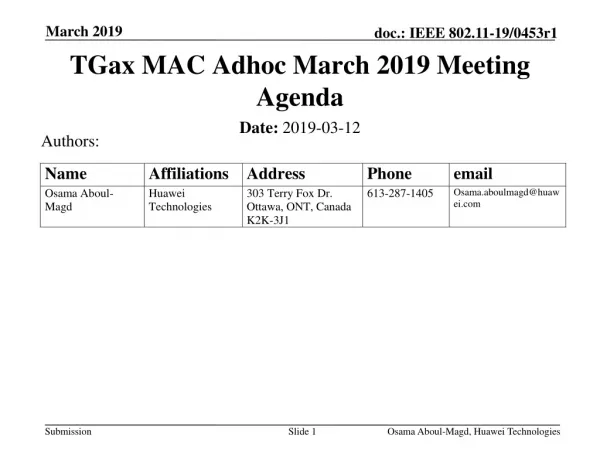 TGax MAC Adhoc March 2019 Meeting Agenda