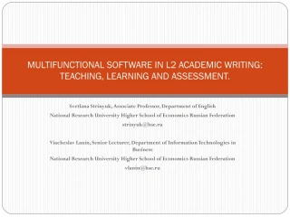 MULTIFUNCTIONAL SOFTWARE IN L2 ACADEMIC WRITING: TEACHING, LEARNING AND ASSESSMENT.