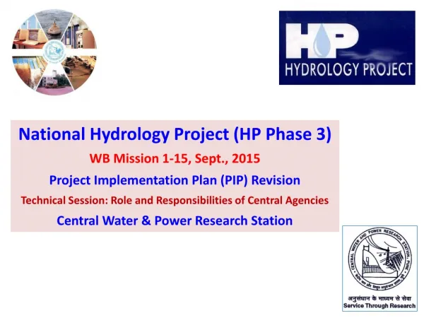 National Hydrology Project (HP Phase 3) WB Mission 1-15, Sept., 2015