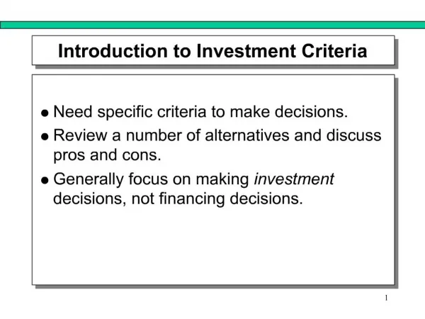 Introduction to Investment Criteria
